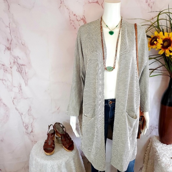 Anthropologie DONNI Sandwash Cardigan Open Front Ribbed Long Sweater Dus… - Picture 9 of 16